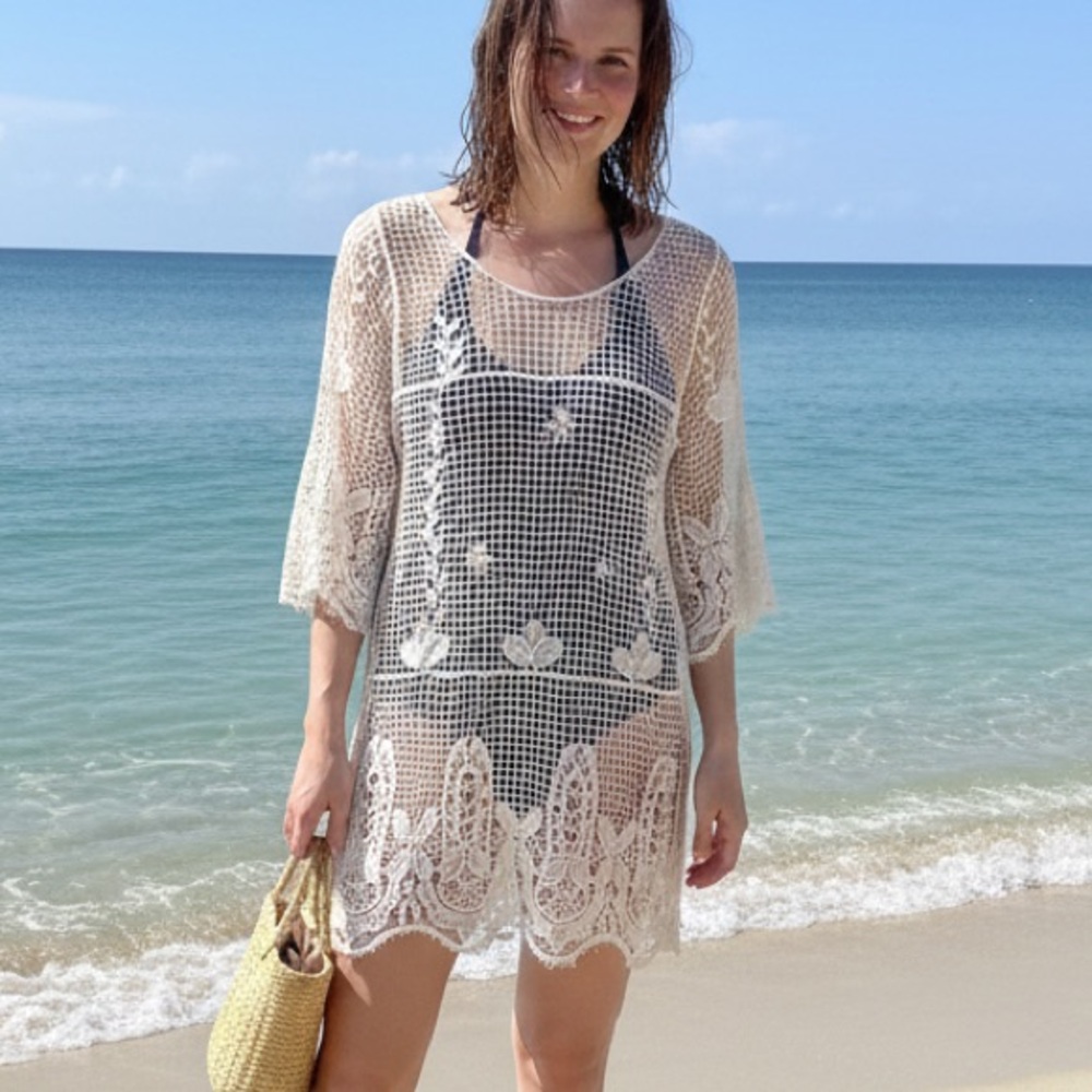 New Solitaire  Swim Crochet Embroidered Bohemian Cover Up Size S